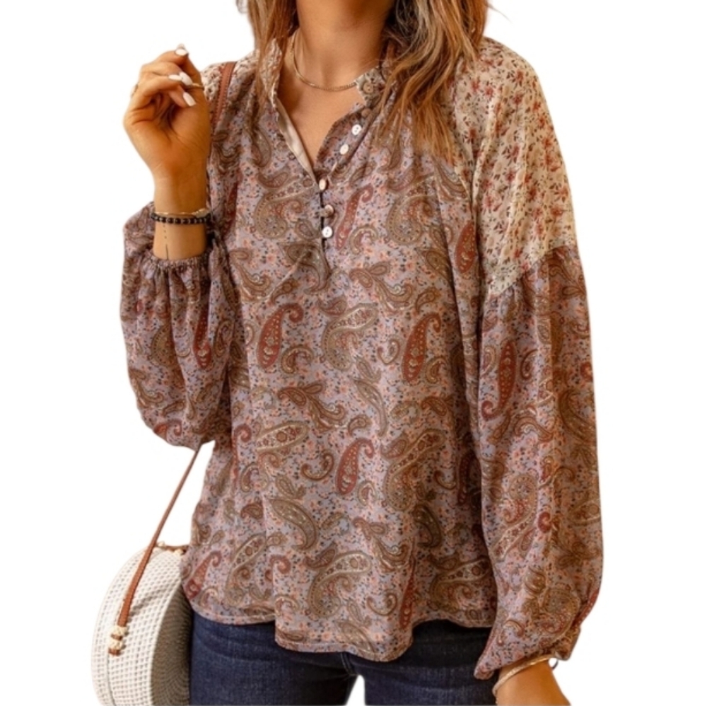 Gimmicks Paisley Floral Chiffon Boho Blouse-NWT